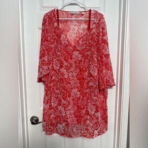 Isaac Mizrahi Live!Red Mesh Floral Tunic